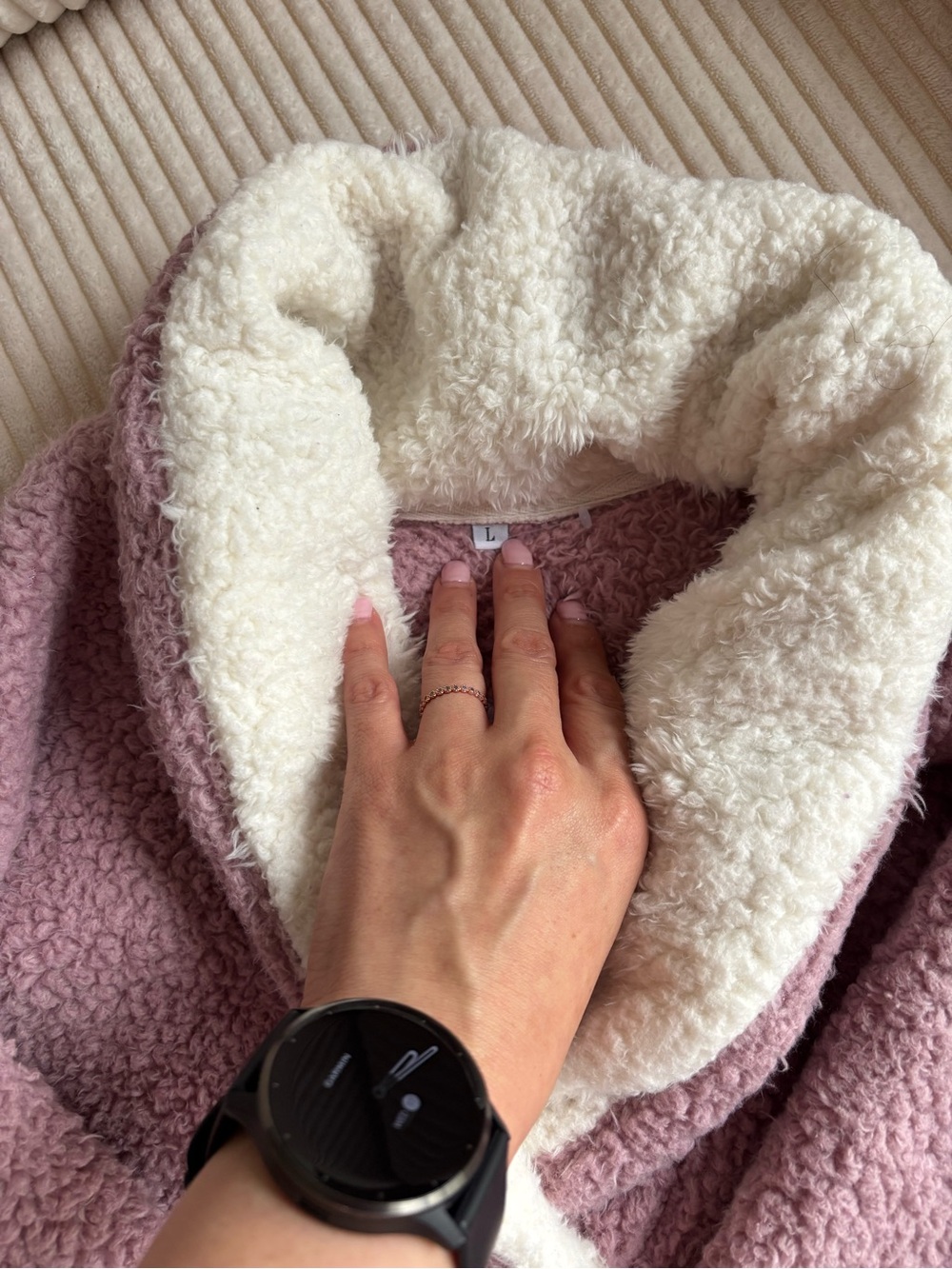 Cozy Sherpa Pullover in Dusty Rose and Cream